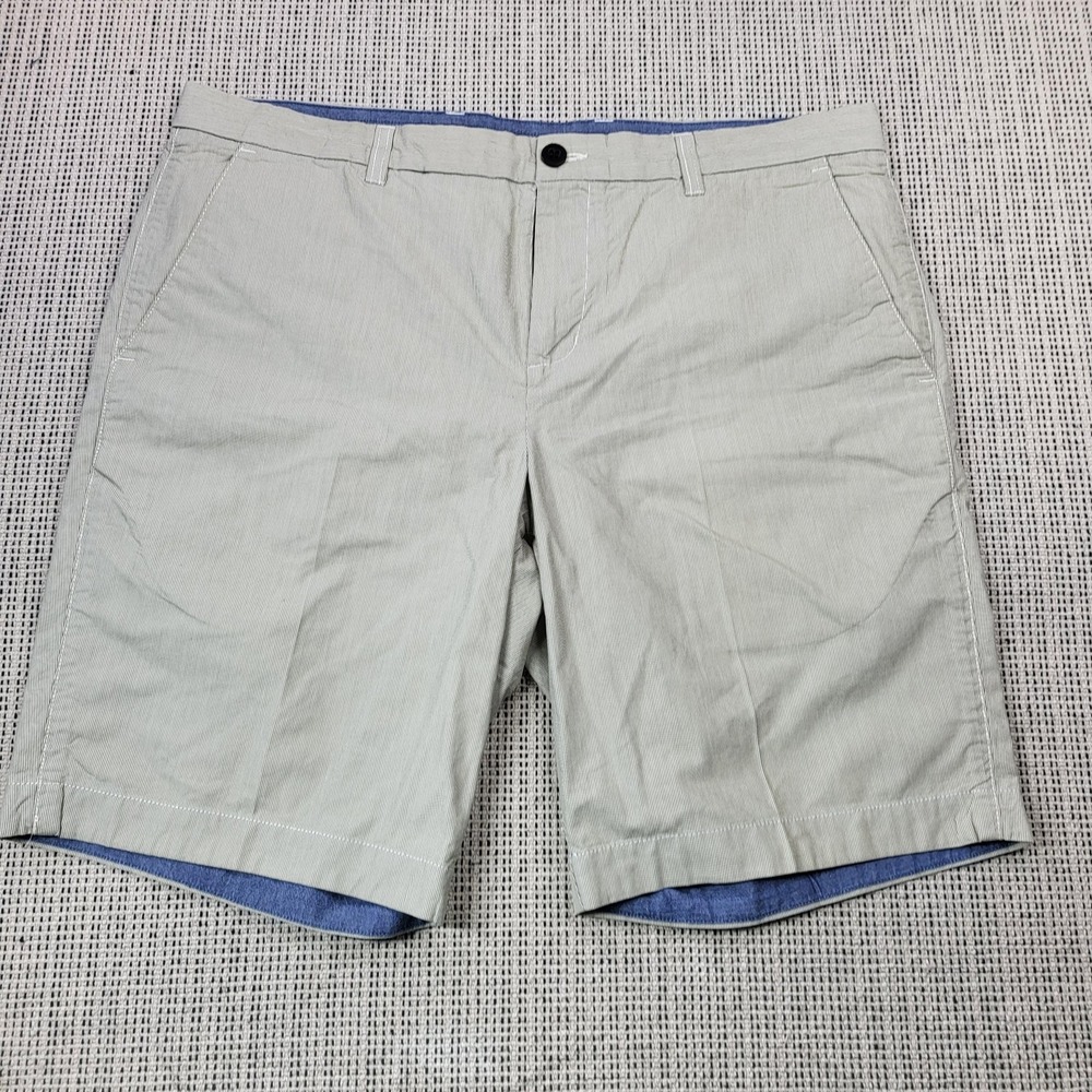 Ben Sherman Shorts Mens 36 Beige Striped Chino Flat‎ Front 10 Inseam Summer